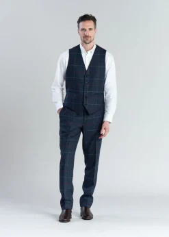Haincliffe Waistcoat - Blue with Red and Caramel Check