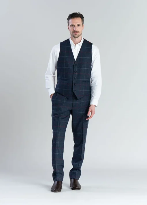 Haincliffe Waistcoat - Blue with Red and Caramel Check