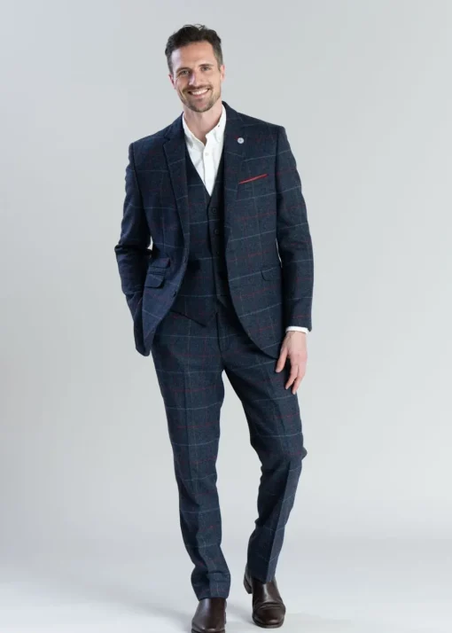 Haincliffe Waistcoat - Blue with Red and Caramel Check