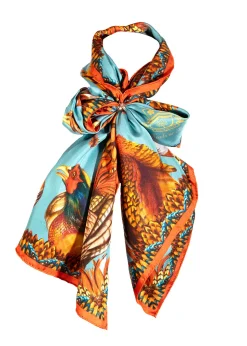Heads or Tails Classic Silk Scarf - Duck Egg Blue and Rust