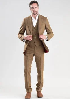 Heatherslaw Tweed Jacket - Earth Brown with Red and Gold Overcheck