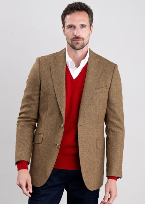 Heatherslaw Tweed Jacket - Earth Brown with Red and Gold Overcheck
