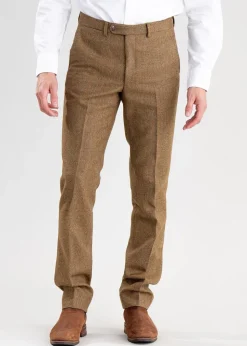 Heatherslaw Tweed Trousers - Earth Brown with Red and Gold Overcheck