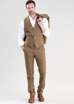 Heatherslaw Tweed Trousers - Earth Brown with Red and Gold Overcheck