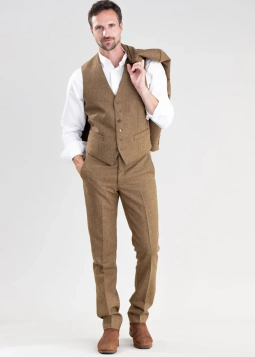 Heatherslaw Tweed Trousers - Earth Brown with Red and Gold Overcheck