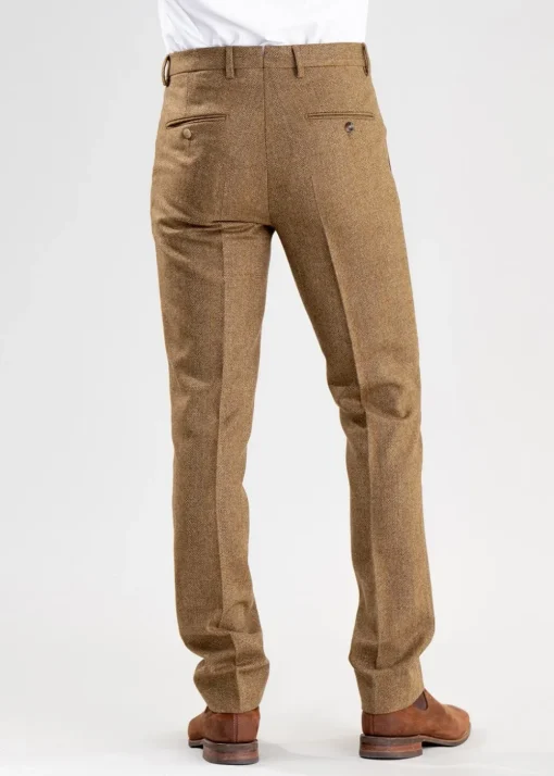 Heatherslaw Tweed Trousers - Earth Brown with Red and Gold Overcheck