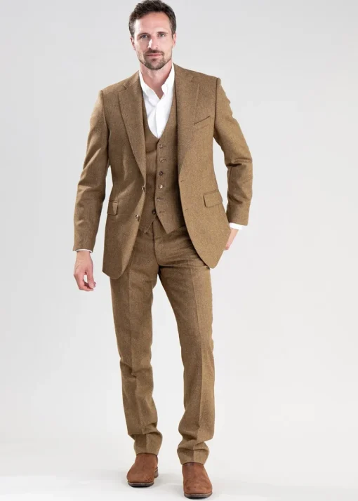 Heatherslaw Tweed Trousers - Earth Brown with Red and Gold Overcheck