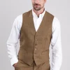 Heatherslaw Tweed Waistcoat - Earth Brown with Red and Gold Overcheck