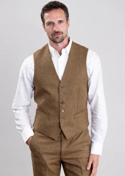 Heatherslaw Tweed Waistcoat - Earth Brown with Red and Gold Overcheck