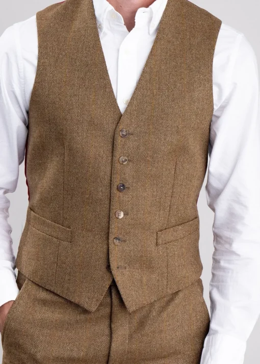 Heatherslaw Tweed Waistcoat - Earth Brown with Red and Gold Overcheck