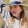 Hemley Wide Brim Fedora - Cream with Navy Ribbon