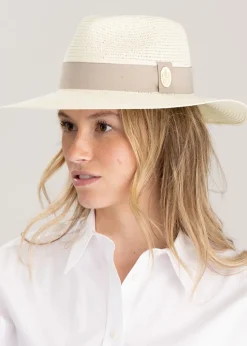 Hemley Wide Brim Fedora - Cream with Pebble Ribbon