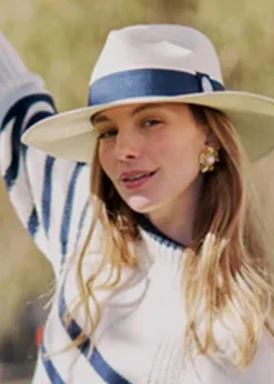 Hemley Wide Brim Fedora - Cream with Navy Ribbon
