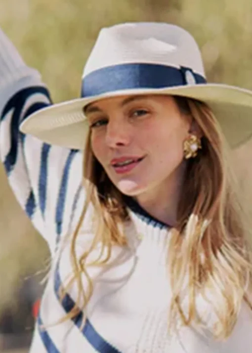 Hemley Wide Brim Fedora - Cream with Navy Ribbon