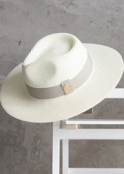 Hemley Wide Brim Fedora - Cream with Pebble Ribbon