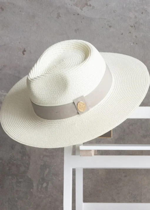 Hemley Wide Brim Fedora - Cream with Pebble Ribbon