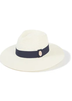 Hemley Wide Brim Fedora - Cream with Navy Ribbon