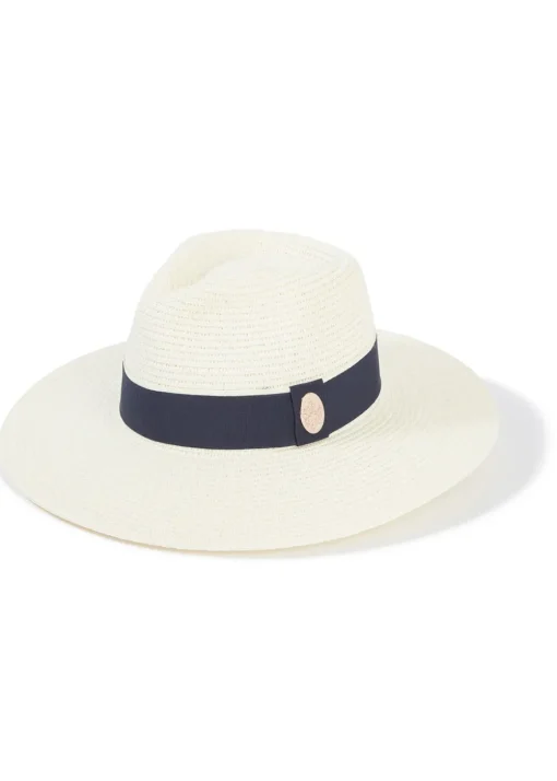 Hemley Wide Brim Fedora - Cream with Navy Ribbon