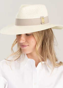Hemley Wide Brim Fedora - Cream with Pebble Ribbon