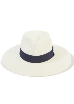 Hemley Wide Brim Fedora - Cream with Navy Ribbon