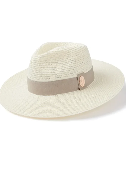 Hemley Wide Brim Fedora - Cream with Pebble Ribbon