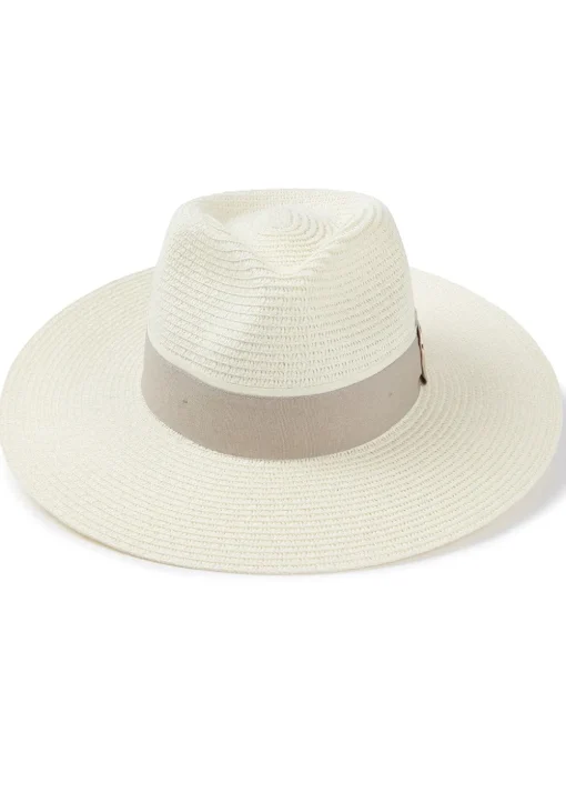 Hemley Wide Brim Fedora - Cream with Pebble Ribbon