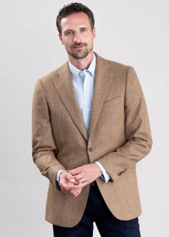 Hexham Tweed Jacket - Camel and Tan Twill with Gold and Blue Check