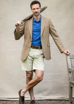 Hexham Tweed Jacket - Camel and Tan Twill with Gold and Blue Check
