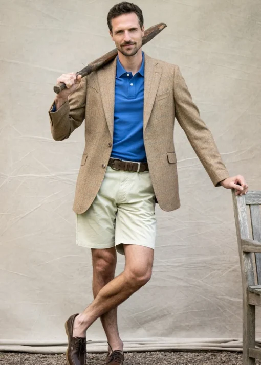 Hexham Tweed Jacket - Camel and Tan Twill with Gold and Blue Check