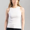 High Neck Rib Tank Top - White