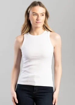 High Neck Rib Tank Top - White
