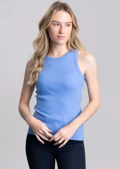 High Neck Rib Tank Top - Perfect Blue