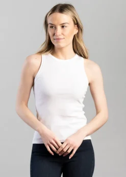 High Neck Rib Tank Top - White