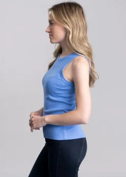 High Neck Rib Tank Top - Perfect Blue