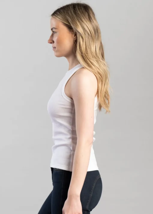 High Neck Rib Tank Top - White