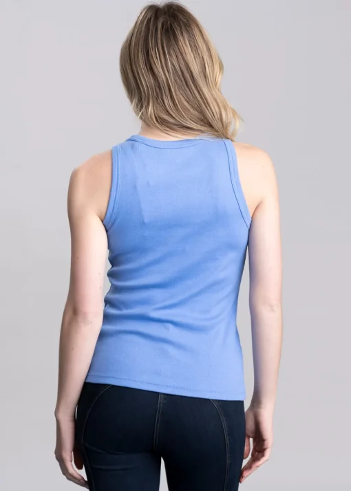 High Neck Rib Tank Top - Perfect Blue