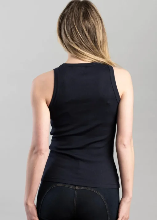 High Neck Rib Tank Top - Evening Blue