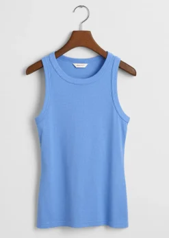 High Neck Rib Tank Top - Perfect Blue
