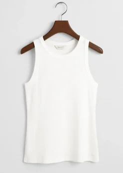 High Neck Rib Tank Top - White