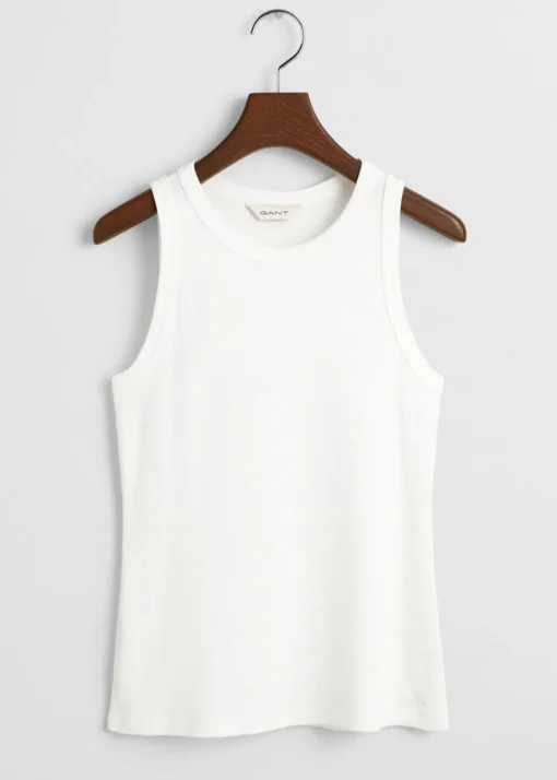 High Neck Rib Tank Top - White