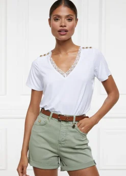 High Rise Denim Shorts - Sage