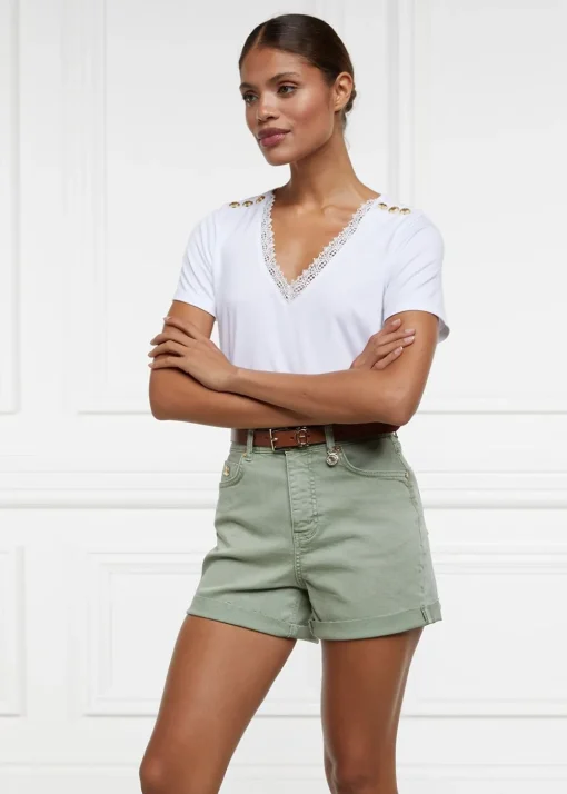 High Rise Denim Shorts - Sage