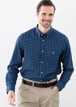 Indigo Windowpane Check Shirt - Eggshell