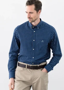 Indigo Windowpane Check Shirt - Eggshell