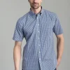 Julian Short Sleeve Gingham Shirt - Navy
