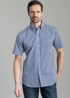 Julian Short Sleeve Gingham Shirt - Navy