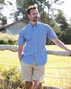 Julian Short Sleeve Gingham Shirt - Navy