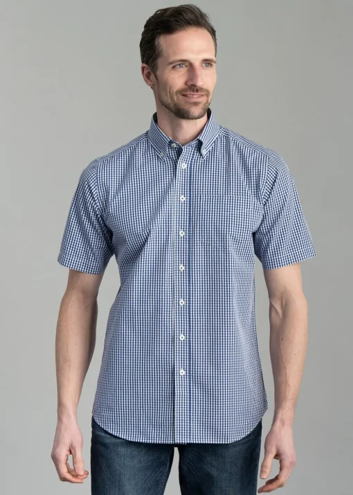Julian Short Sleeve Gingham Shirt - Navy