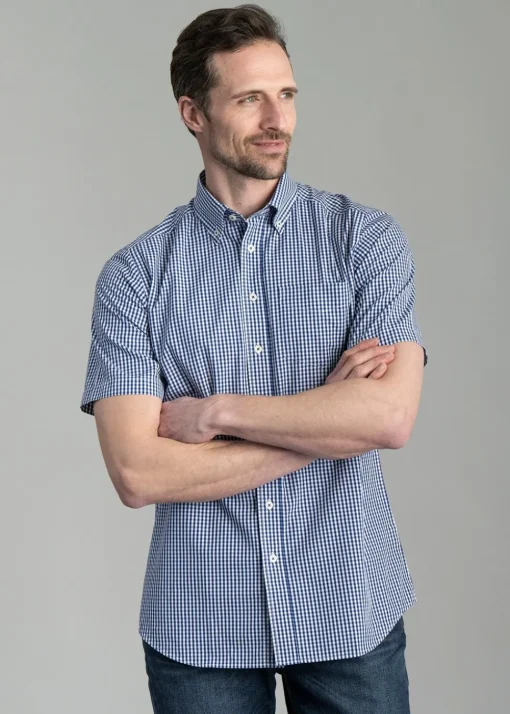 Julian Short Sleeve Gingham Shirt - Navy
