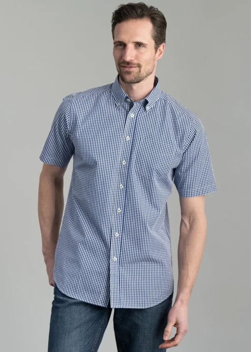 Julian Short Sleeve Gingham Shirt - Navy